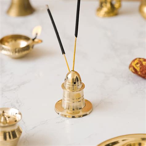 eCraftIndia Golden Brass Agarbatti Stand for Pooja | Incense Stick ...