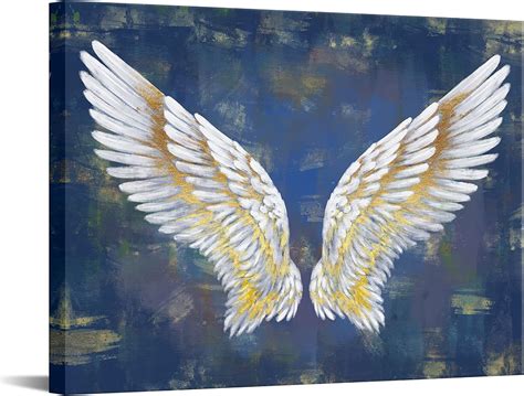 Buy RnnJoile Angel Wing Canvas Wall Art White Gold Wings on Navy Blue ...
