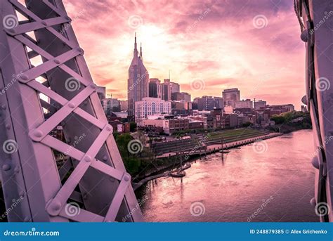 Nashville Tennessee City Skyline at Sunset on the Waterfrom Stock Image ...