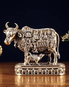 Buy Mridaya Premium Brass Kamdhenu Cow & Calf Statue – 4.2 inches Brass ...