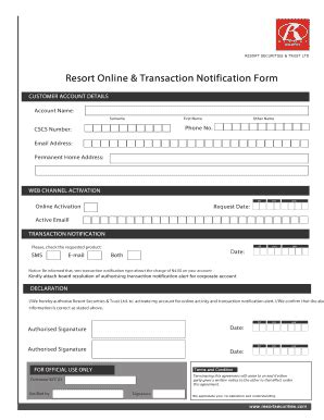 Fillable Online Resort Online amp Transaction Notification Form Fax ...