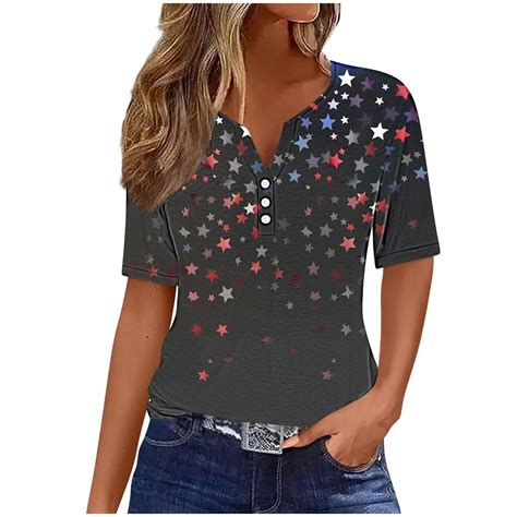 lcziwo Women's Patriotic Shirts July 4th Independence Day Blouses 3/4 ...