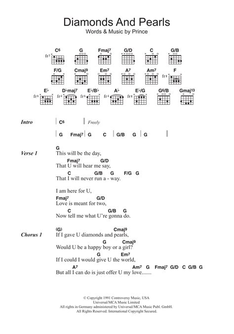 Diamonds And Pearls by Prince Sheet Music for Guitar Chords/Lyrics at ...