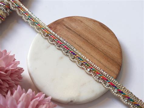Multi Color Zircon Crystal Ribbon Trim: Zari Embroidery, Indian Sari B ...