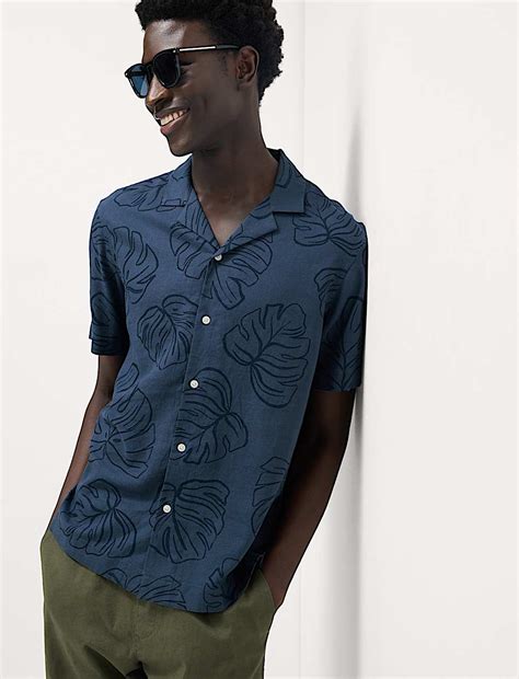 Buy Regular Fit Linen Rich Short Sleeve Print Shirt at Marks & Spencer