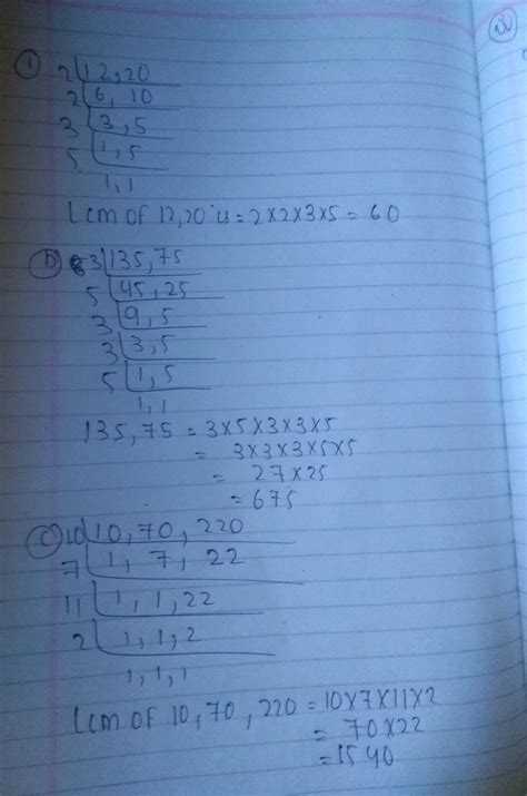 Please help me to find the LCM of the following [a] 12,20 [b] 135,75 [c ...