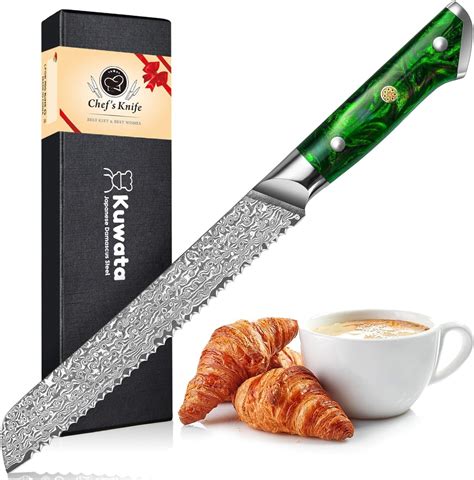 Amazon.com: Kuwata Serrated Bread Knife, Professional Damascus Green ...