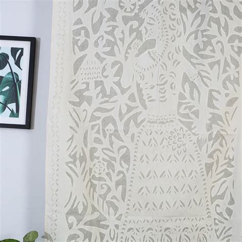 Beige Queen Cutwork Cotton Barmer Applique Window Curtain