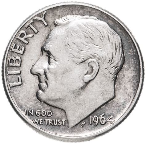 Монета США 10 центов (дайм, one dime) 1964 "Silver Roosevelt Dime ...