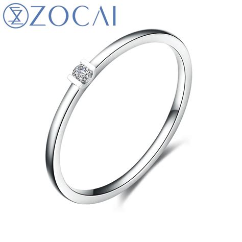 ZOCAI 18K White Gold (Au750) Real 0.02 CT Round Cut Diamond Engagement ...