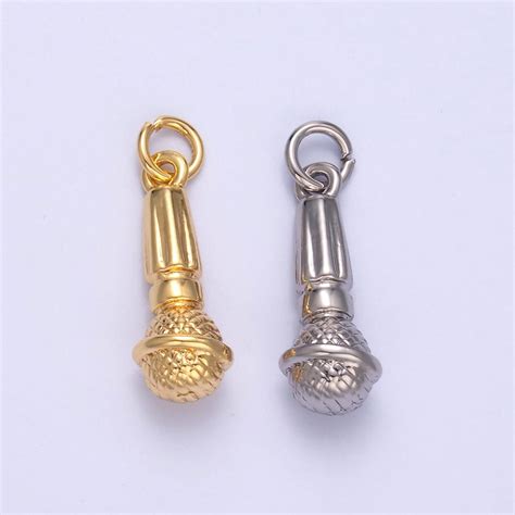 24K Gold Filled Microphone Pendant Dainty Silver Mic Karaoke Singer MC ...