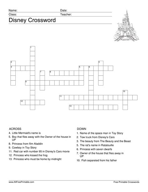 Printable Disney Crossword Puzzles