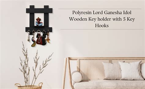 eCraftIndia Lord Ganesha Wooden Keyholder with 5 Key Knobs : Amazon.in ...