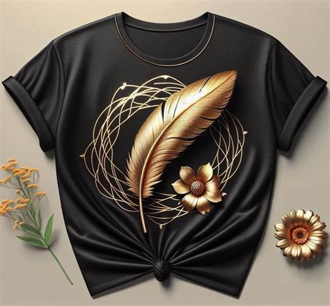 Women's Golden Feather Allure Black T-Shirt – Acquires