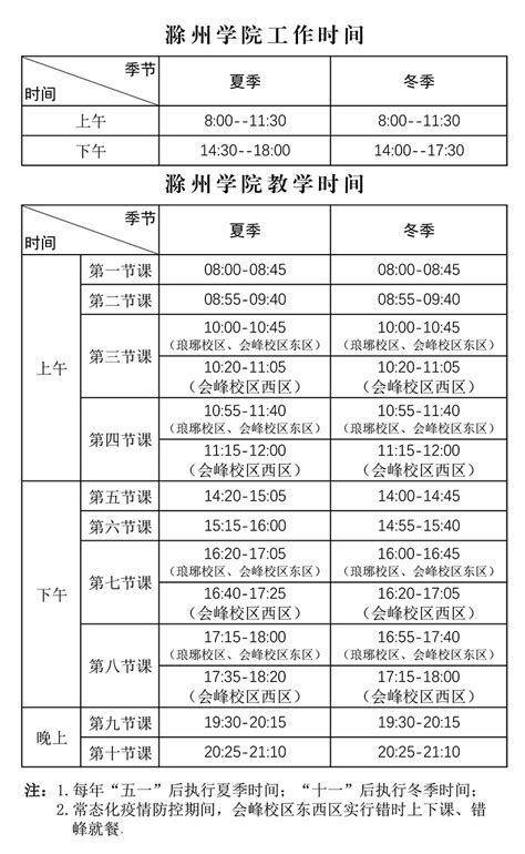 滁州学院作息时间表