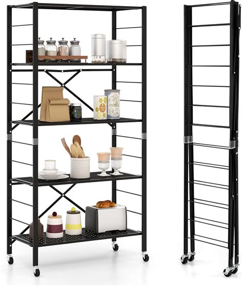 Giantex Folding Storage Shelves, 5-Tier Metal Collapsible Shelves with ...