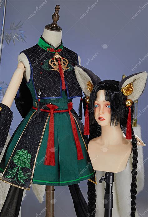 Women Nekomata Costume - Dress and Sleeves with Headband and Tail ...