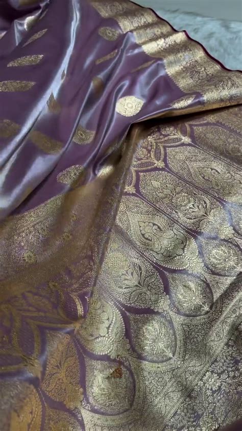 Lavender Purple Banarasi Silk Saree with Gold Zari Paisley Motifs & El ...