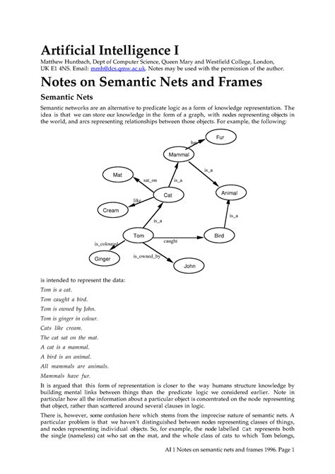 Semantic network notes - Artificial Intelligence I Matthew Huntbach ...