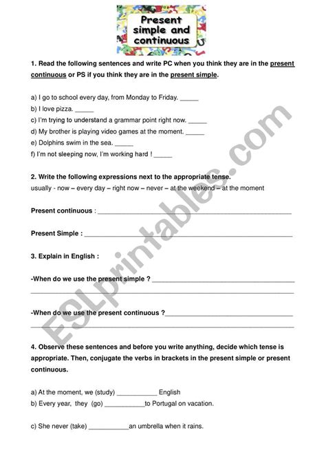 Image result for Present Simple vs Continuous Worksheet