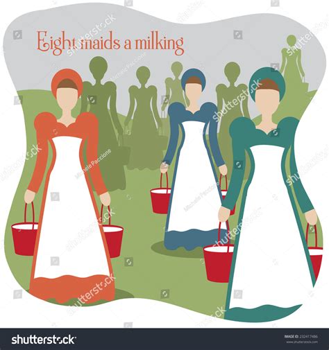 Eight Maids Milking Twelve Days Christmas Stock Illustration 232417486