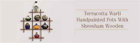 ExclusiveLane '8 Terracotta' Warli Handpainted Pots with Sheesham ...
