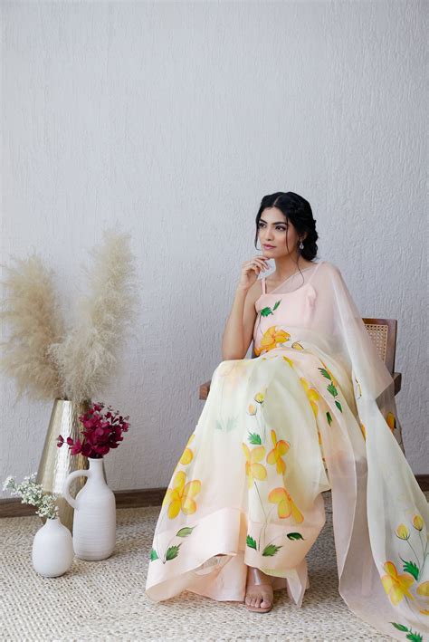 Ibadat Handpainted Ombré Organza Saree – Mangalmay By Aastha