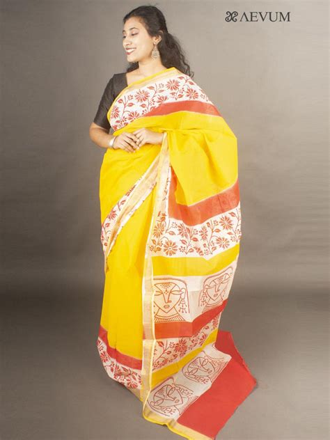 Buy Hand Painted Kerala Cotton Saree Online - AEVUM