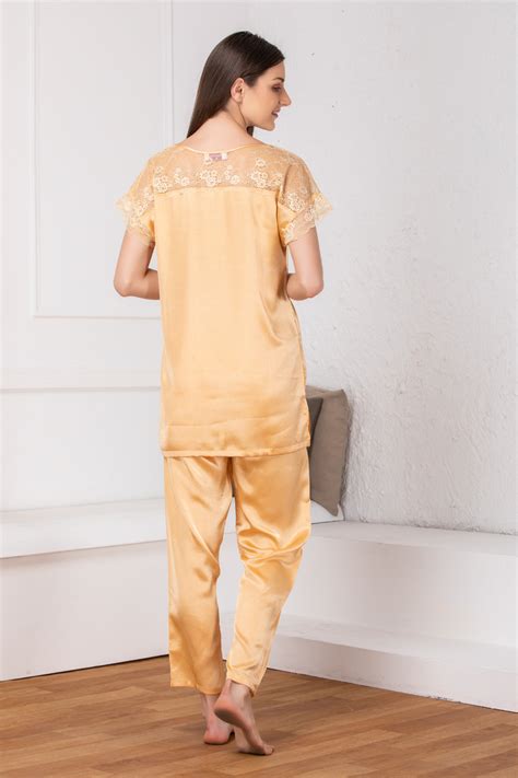 Golden Plain satin Night suit - Private Lives