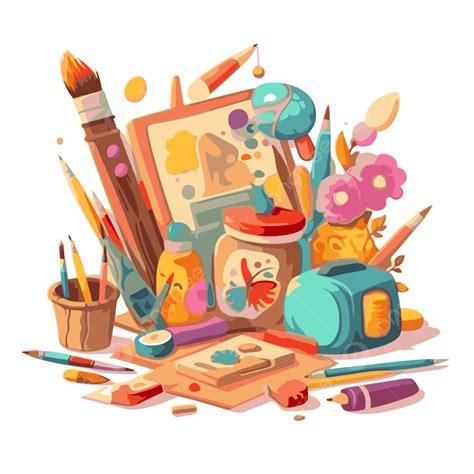 Craft Supplie Vector, Sticker Clipart Colorful Art Materials Cartoon ...