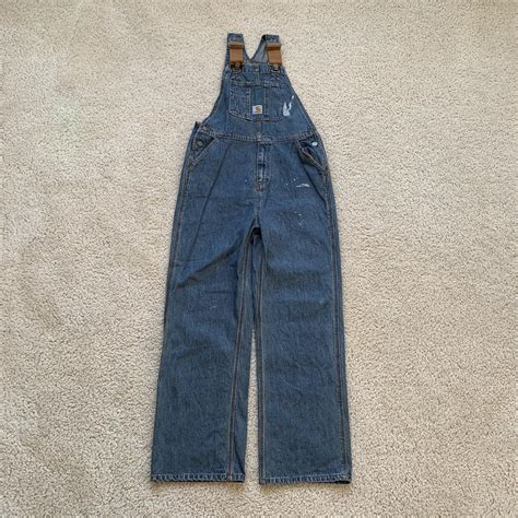 kids carhartt overalls -tagged size 12, about a 30... - Depop