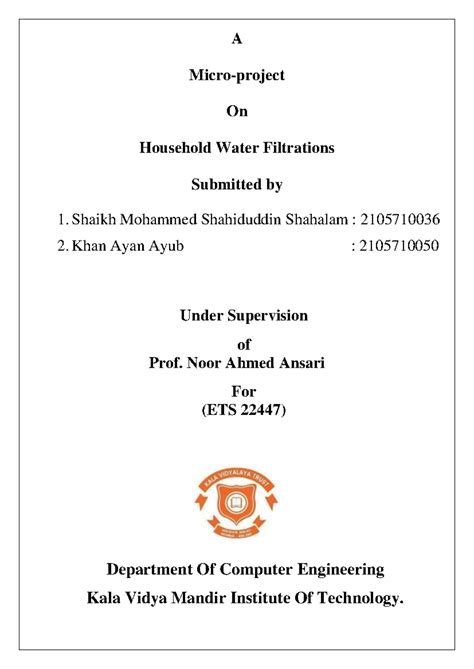 Household Water Filtration Micro-Project Report (ETS 22447) - Studocu
