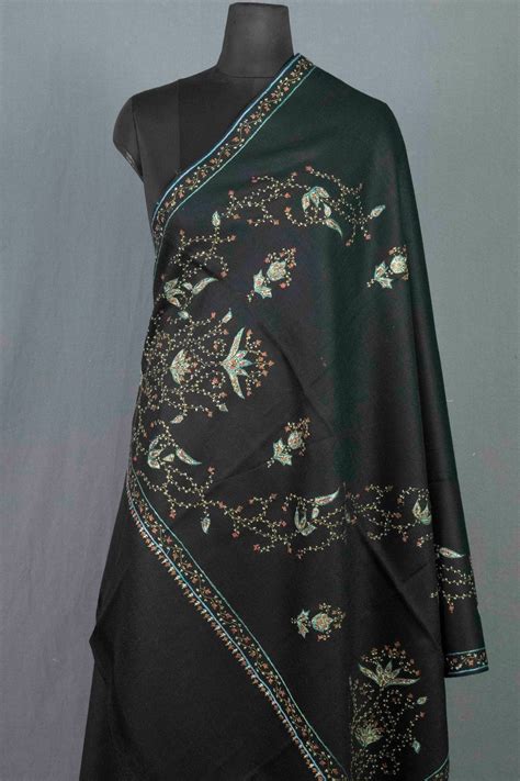 Pitch black colour sozni shawl emblished with designer over all jaal