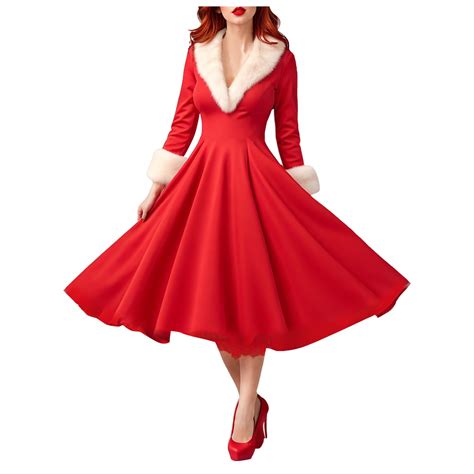 Ramiter Christmas Dresses for Women, Women's Christmas Print Round Neck ...