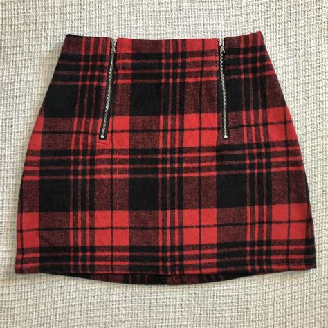 red and black plaid mini skirt with zippers ️ the... - Depop