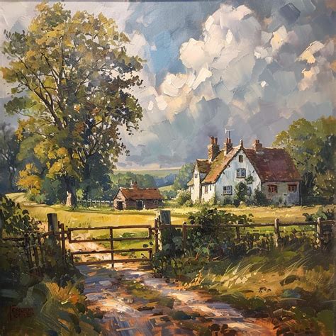 English Countryside Painting Digital Download | Rustic Landscape Art ...