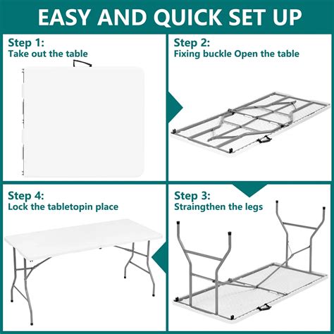 HONGGE 5 ft Folding Table Plastic Foldable Table for Indoor/Outdoor Use ...