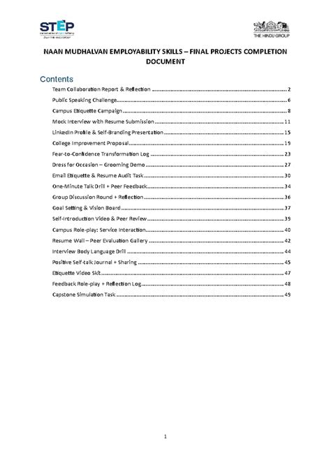 NAAN MUDHALVAN EMPLOYABILITY SKILLS FINAL PROJECT COMPLETION REPORT ...