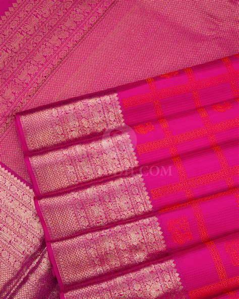 Ruby Pink Kanjivaram Silk Saree - D407 – Pashudh Sarees