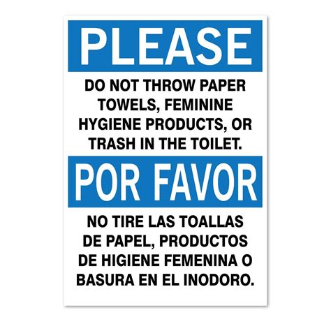 Amazon.com: Por favor: No tirar papel o basura en el inodoro, cartel ...