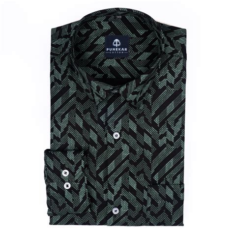 Black Green Color Arrow Printed Cotton Shirt For Men – Punekar Cotton