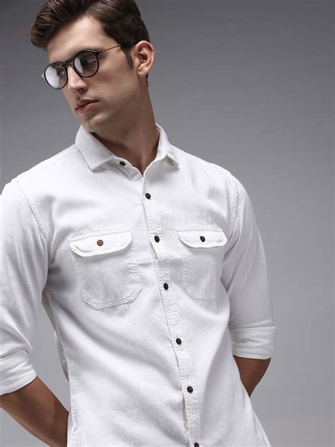 Buy SHOWOFF Men White Classic Cotton Casual Shirt - Shirts for Men ...