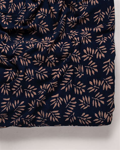 Indigo Hand Block Moss Crepe Fabric