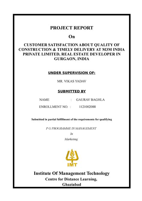 Gaurav Baghla IMT Marketing Report - PROJECT REPORT PROJECT REPORT On ...