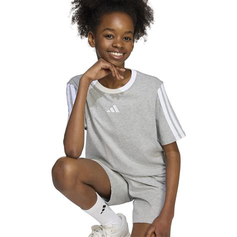 adidas Essentials 3 Stripe T-Shirt Junior Girls | Sports Direct