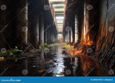Water Leaking through Cracked Tunnel Walls Stock Illustration - Illustration of dampness ...