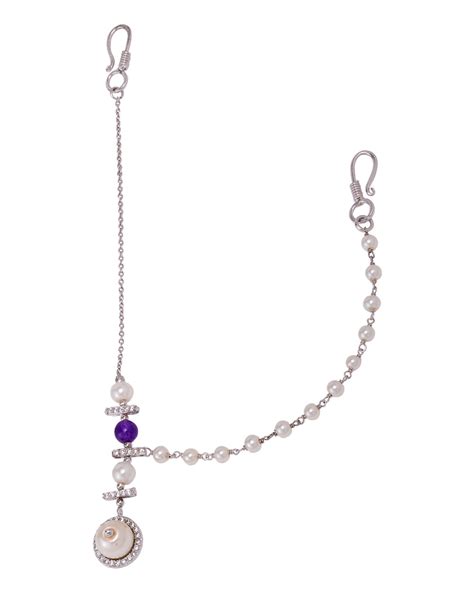 White & Blue Pearl Studded Matha Patti For Women – VOYLLA