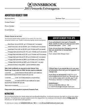 Fillable Online 2015 Fireworks Extravaganza - Innsbrook Resort Fax ...