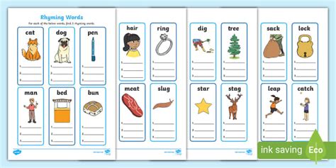 One-Syllable Rhyming Words Worksheet | Twinkl