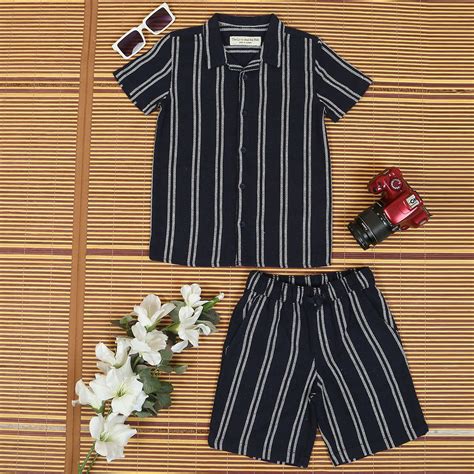 Shop Boys Navy Blue Shirt & Shorts Co Ord Set Online